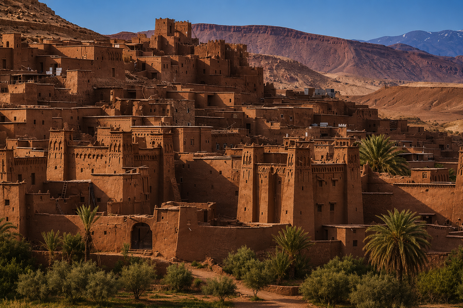 Private visit to the earthen ksar of Ait Ben Haddou at golden hour, Ouarzazate region, Morocco.