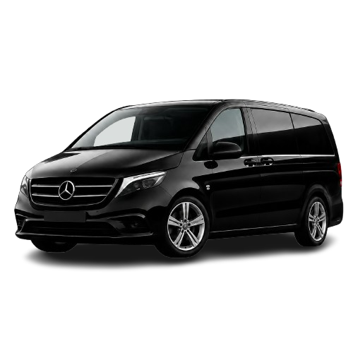 Black Mercedes Vito van, front three-quarter view